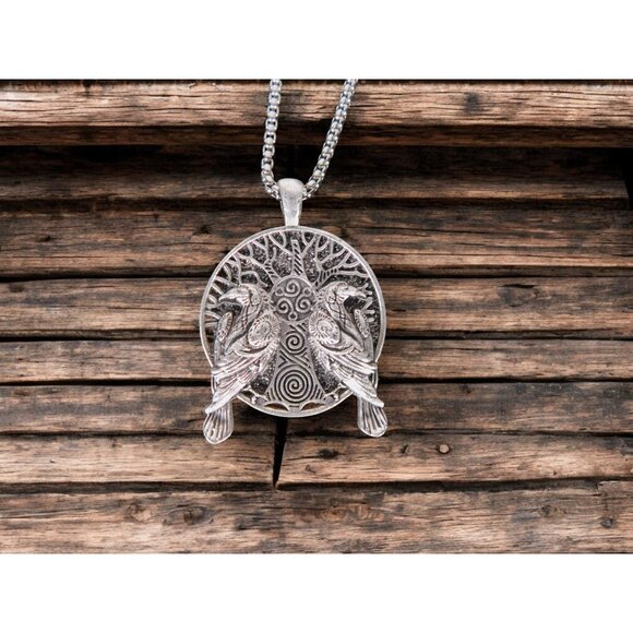 Viking Raven Tree of Life Pendant Necklace Norse Mythology - Picture 2 of 8